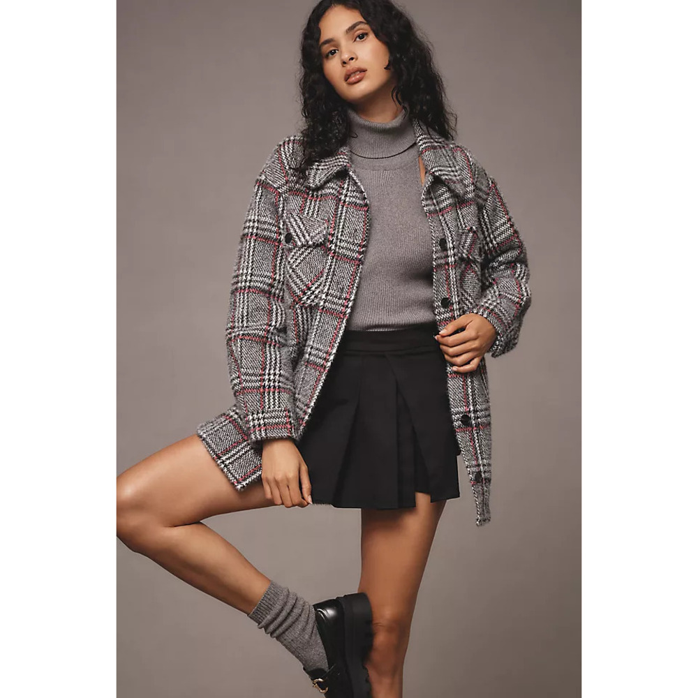 Greylin Plaid Fuzzy Knit Jacket M NWT